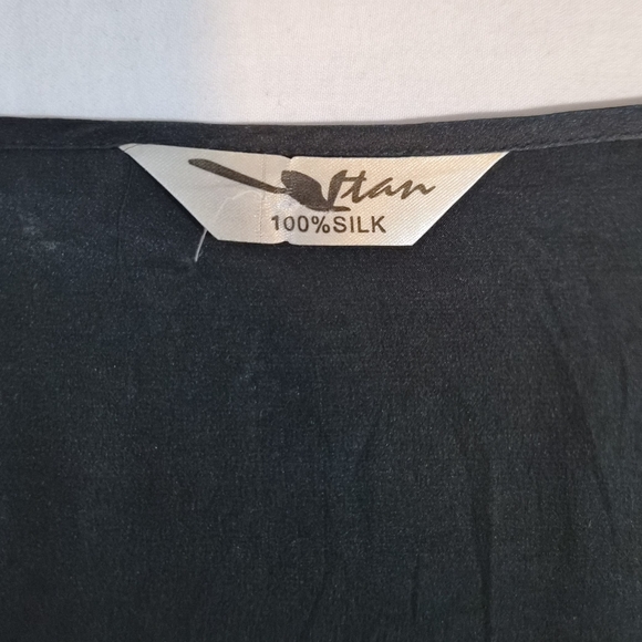 ​Vitan 100% Silk Kaftan Tunic Top Black Asian Graphic Pottery Calligraphy Art - Picture 2 of 5